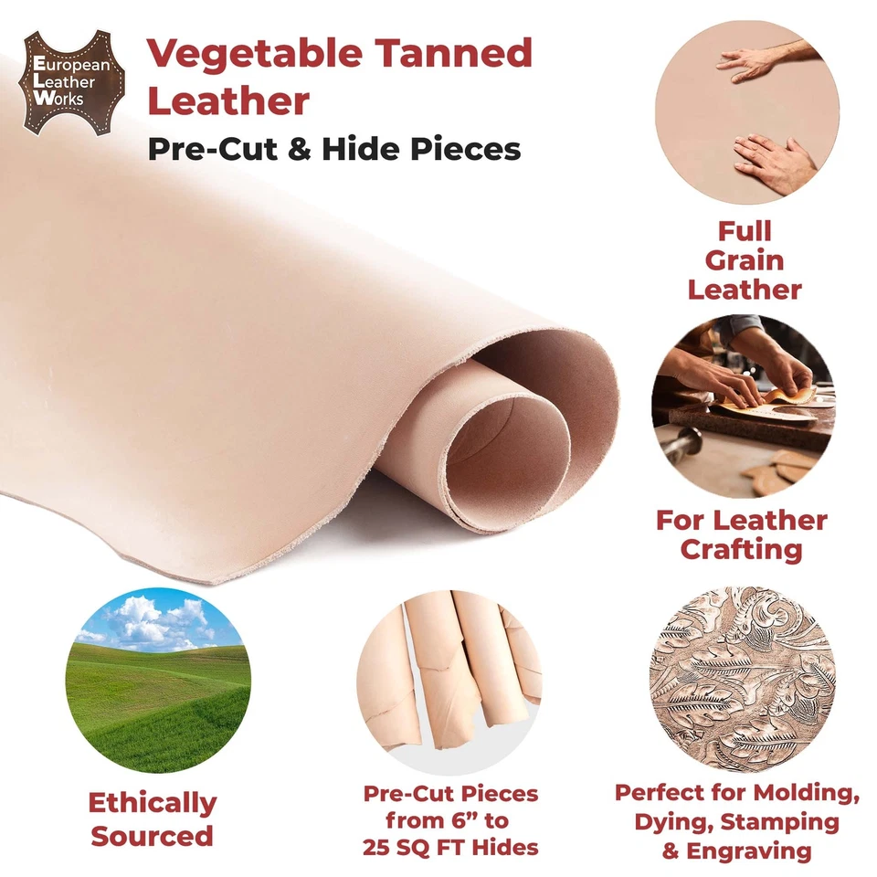 ELW 2-15 oz (1.8-6mm) Thick Pre-Cut Vegetable Tanned Leather - Image 3 of 4
