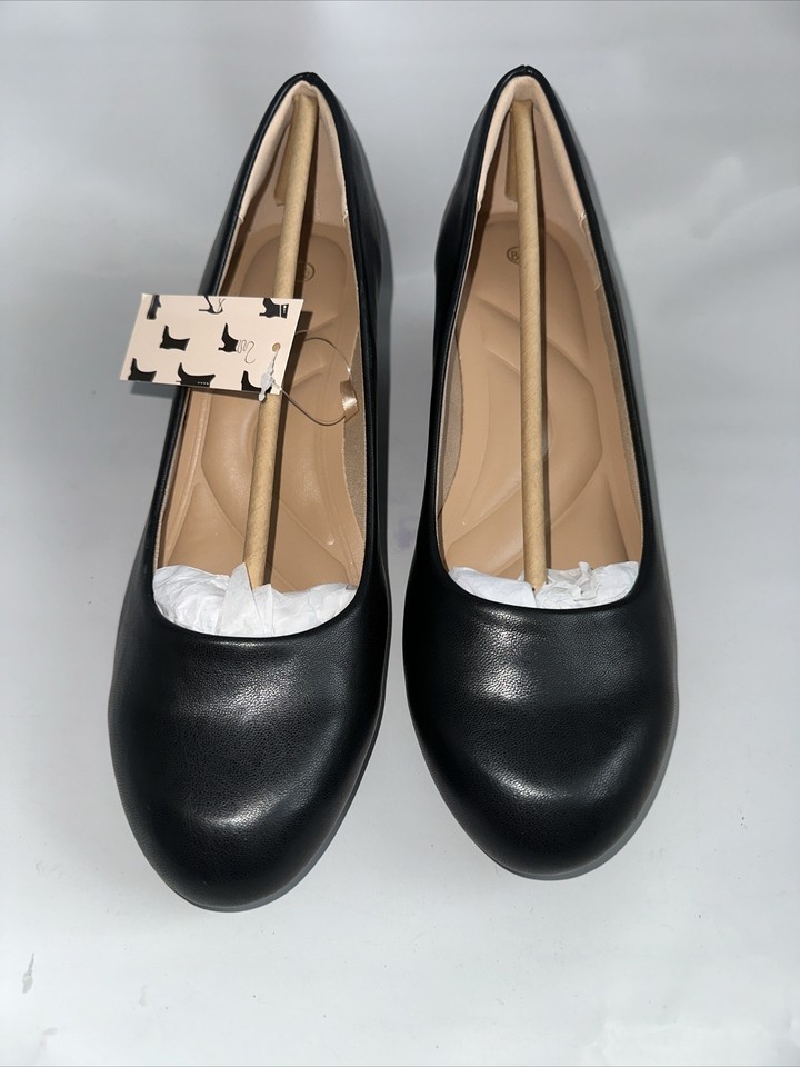 Mysoft Women Size 8.5 M Black 2" Wedge Heels Pumps Closed Toe Dress