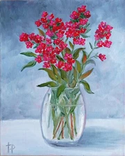 Red Phlox Oil Painting Garden Flowers Artwork Red Floral Bouquet 8x10" Handmade