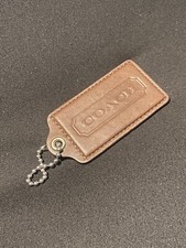 Coach Hang Tag Tan Leather Silver Chain 3 " x 1 .5" ID C-29 Embossed HERPES