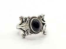 Black Oval Onyx Filigree Statement Ring 925 Sterling Silver 4.6gr sz 5