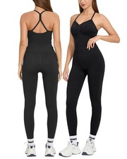 Women 2 Piece Workout Sets Cross Back Sports Bra High Waisted Leggings Pilate...