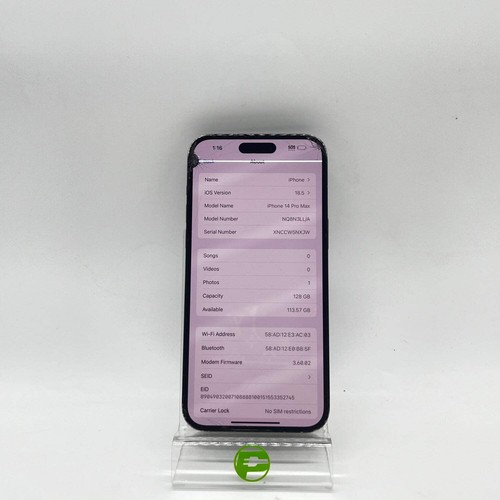 LCD rotto sbloccato Apple iPhone 14 Pro Max 128 GB 18,5 NQ8N3LL/A difettoso - Foto 2 di 11