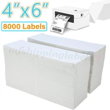 8000 4"x6" Fanfold Direct Thermal Shipping Labels Perforated for Zebra & Rollo