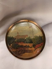Vintage MCM 1950s Brass Powder Compact Souviner Of Nassau Bermuda
