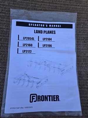 Operator's Manual For Frontier Land Plane Model LP2054L,2160,2172,LP2184,LP2196