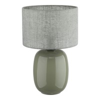 Tischleuchte Glas Stoff Oliv GrüN Grau E27 Schlafzimmer H:48 Cm Nachttisch Lampe