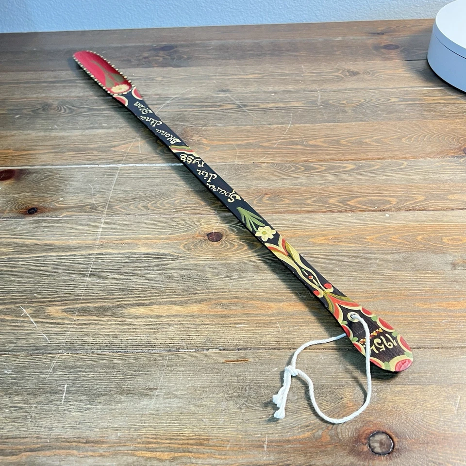 Swedish Shoe Horn 1954 Vintage Hand Carved Wooden Hand Painted - Image 4 of 4