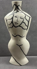DONNA POLSENO STUDIO ART POTTERY FIGURAL VASE- Signed, Nude Woman, 11”, White