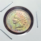 1907 INDIAN HEAD PENNY GEM UNCIRCULATED GOLDEN RAINBOW TONING MAGNIFICENT! RARE!