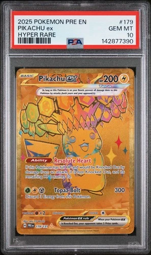 2025 POKEMON PRE EN-PRISMATIC EVOLUTIONS HYPER RARE #179 PIKACHU EX PSA 10