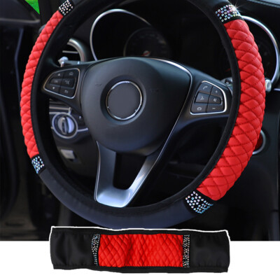 PU Leather Black Diamond Car Steering 