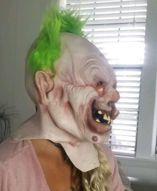 MASCARILLA COMPLETA HALLOWEEN Payaso Pelo Verde DISFRAZ MONSTRUO AJUSTE ATERRADOR Terror NUEVO CON ETIQUETAS Foto 2 de 4