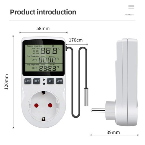 230V Temperaturregler Steckdose Fühler Digital Thermostat Zeitschaltuhr Timer DE - Bild 9 von 12