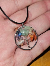 Tree of Life Multicolor Tourmaline Silver-Tone Pendant Brand New No Tags