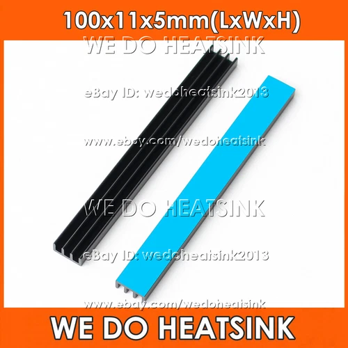 100x11x5mm Black Extruded Heat Sink Cooler Radiator With Thermal Adhesive Pad