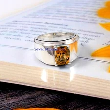 Natural Citrine Gemstone with 925 Sterling Silver Ring for Men's #234