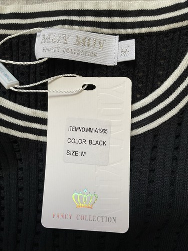Muy Muy Women’s black Longsleeve Striped Bow Top Size M - Picture 5 of 6