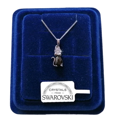 Collana Gatto Nero Catenina pl. oro Bianco 18k con Cristalli Swarovski - Foto 1 di 1