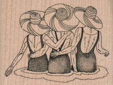 Three Red Hat Ladies Wading 4 x 3" Rubber Stamp, Beach Ladies, Three Ladies