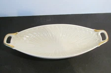 LENOX DOUBLE HANDLED OVAL BOWL RAISED PINEAPPLE DESIGN GOLD ACCENTS CREAM COLOR
