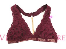 Victoria's Secret Pink Lace T-Back Halter Bralette Dark Red Wine XS,S,M NWT