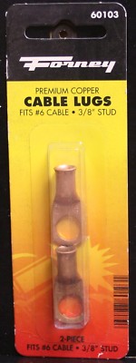 44 PREMIUM COPPER CABLE LUGS #6 CABLE  3/8'' STUD, FORNEY 60103 SOLID COPPER 