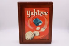 Yahtzee Vintage Game Collection Wooden Box Dice Game Hasbro Complete Bookshelf