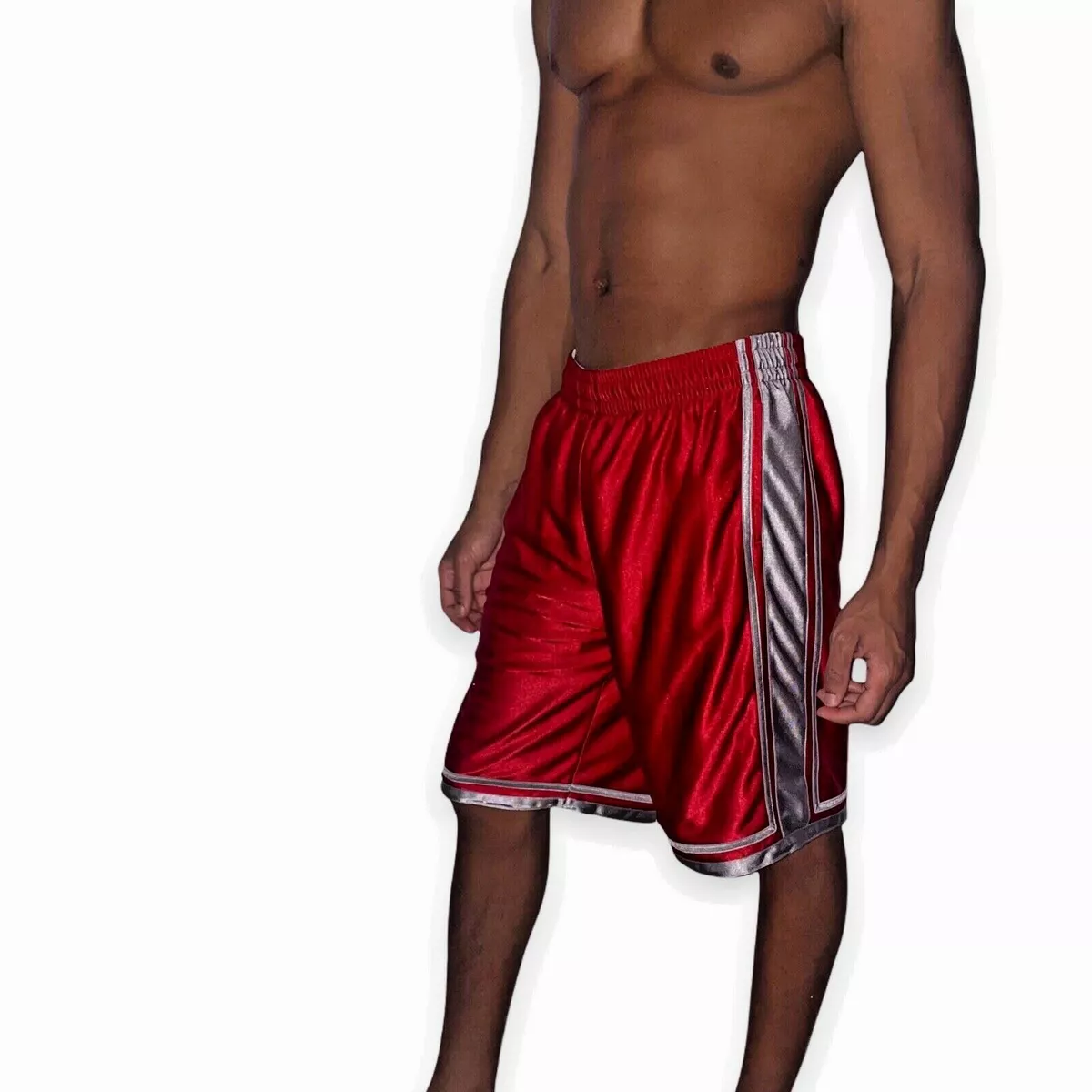 Tek Gear Dazzle Basketball Shorts Silky Shiny Red Silver Gray Mdm