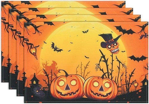 Arquiel Place Mats Set of 4, Pumpkin Halloween Washable Placemats, Heat Resistan - Picture 1 of 6