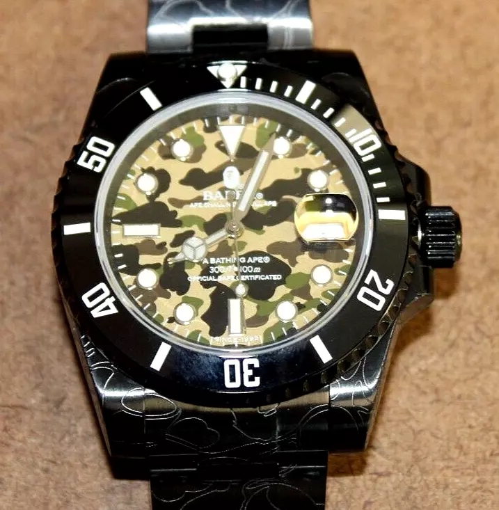 A Bathing Ape BAPEX Black SS 1st Camo Type 1 Yellow Dial 1H70-182