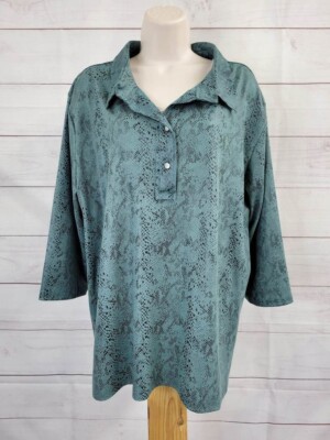 1X STORMY SEA A390136 Attitudes by Renee Printed Faux Suede Top w/ Slits