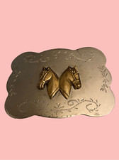 Silver/Gold Double Horses Belt Buckle / EUC