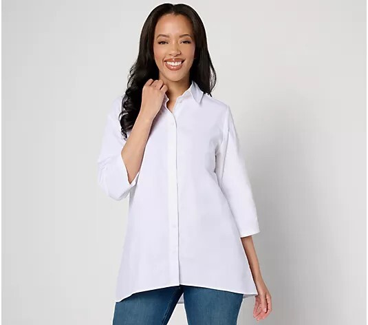 Denim High Low Button Down A-Line Tunic White Medium A647368