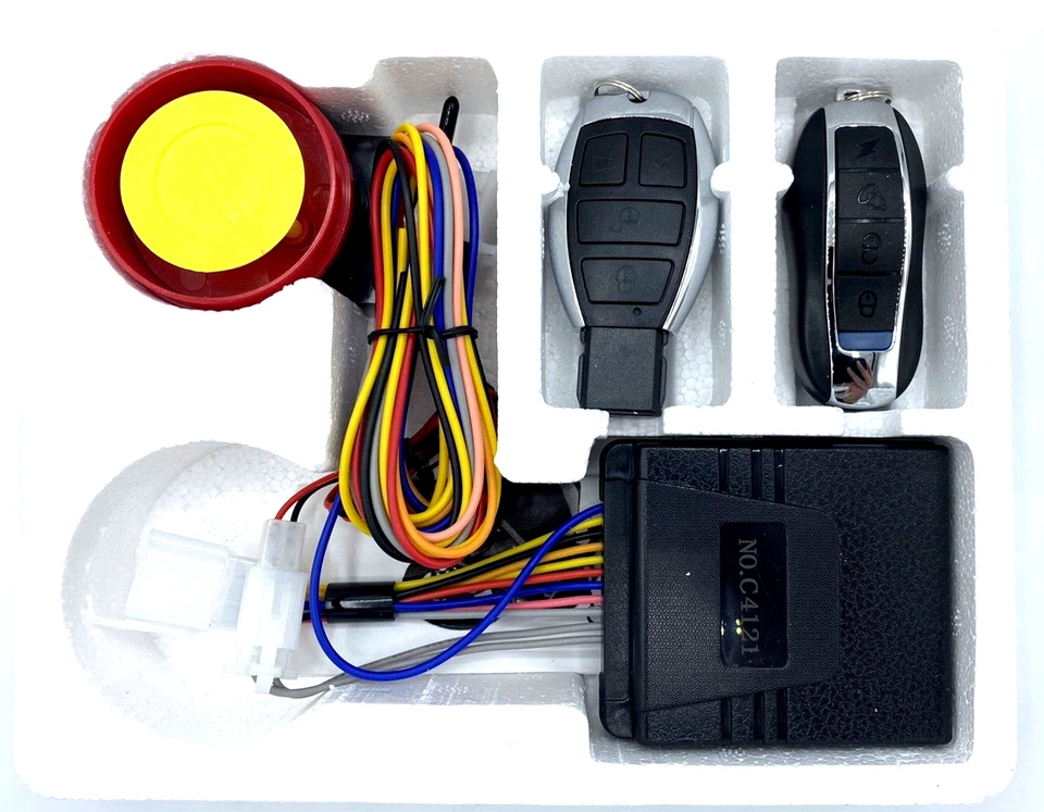 KIT ANTIFURTO PER MOTO SCOOTER E QUAD UNIVERSALE SIRENA DA 125 DB+2 TELECOMANDI - Immagine 2 di 4