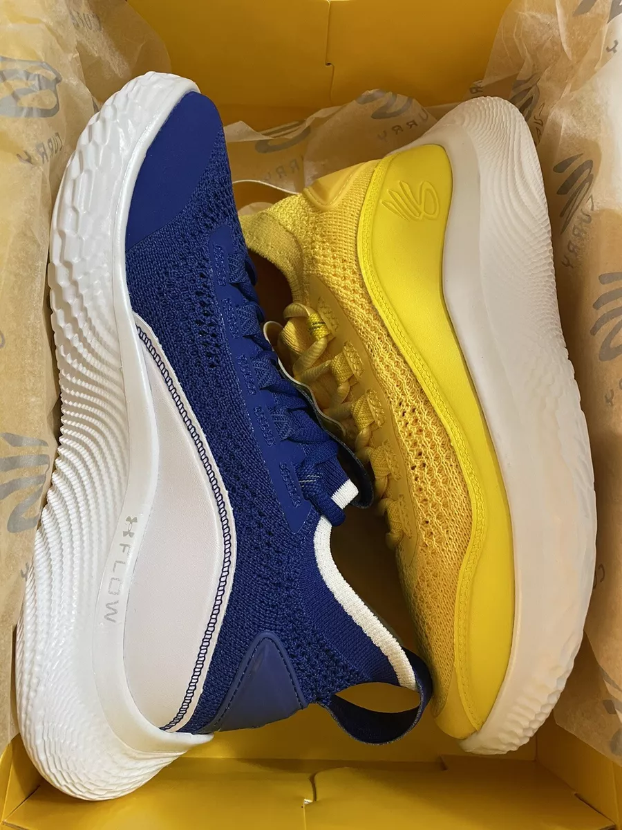 NEW Steph Curry Flow 8 Boys Basketball Shoes Yellow Blue Mismatch Size 4Y