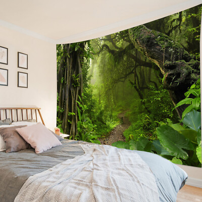 Green Tropical Rainforest Nature Scenery Tapestry for Bedroom