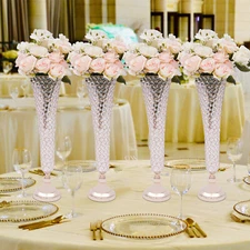 4 PACK 21" Gold Flower Vase Crystals Trumpet Vase Wedding Centerpieces Decor