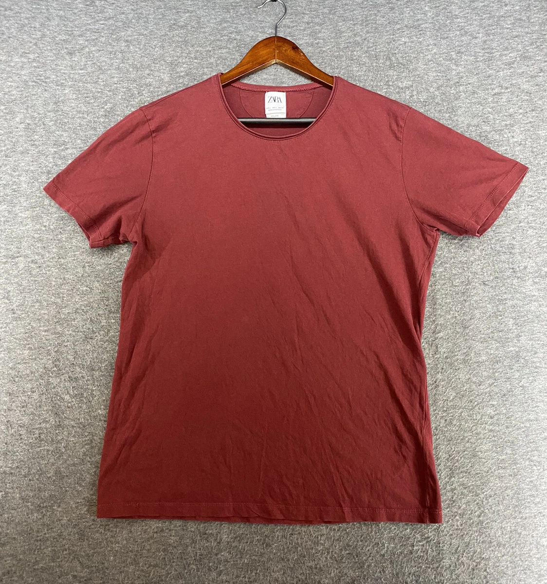 Zara Essentials Women s Size Large Maroon Deluxe T shirt Top Short