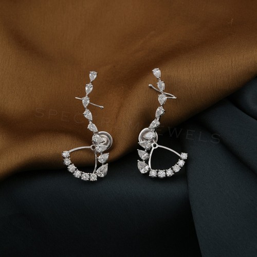 Natural Pear Cut Diamond Earrings Jacket Ear Climber 14k White Gold Earrings - Picture 6 of 12