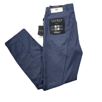 Lauren Ralph Lauren Check Dress Pants Mens 32 x 32 Blue Classic Fit Stretch