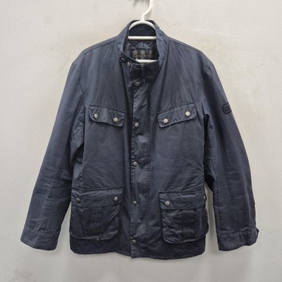 Barbour Duke Wax Waterproof Blue Navy Moto Biker Country Rain Jacket Coat Large 