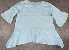 Match Point Tunic Top Shirt Blouse Med 100% Linen Lagenlook Minimalist USA Blue