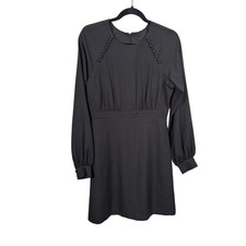 Hutch Dress Womens 6 Black Button Shoulder Long Sleeve Mini Gathered Bodice