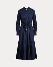 Polo Ralph Lauren Navy Pleated-Hem Drawstring Midi Shirtdress Size 6