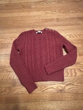 LOFT Maroon Cable Knit Sweater with Button Accent