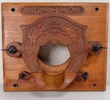 Antique 17th C. Carved Wood Alsace Coat Of Arms Wine Barrel Plaque French German