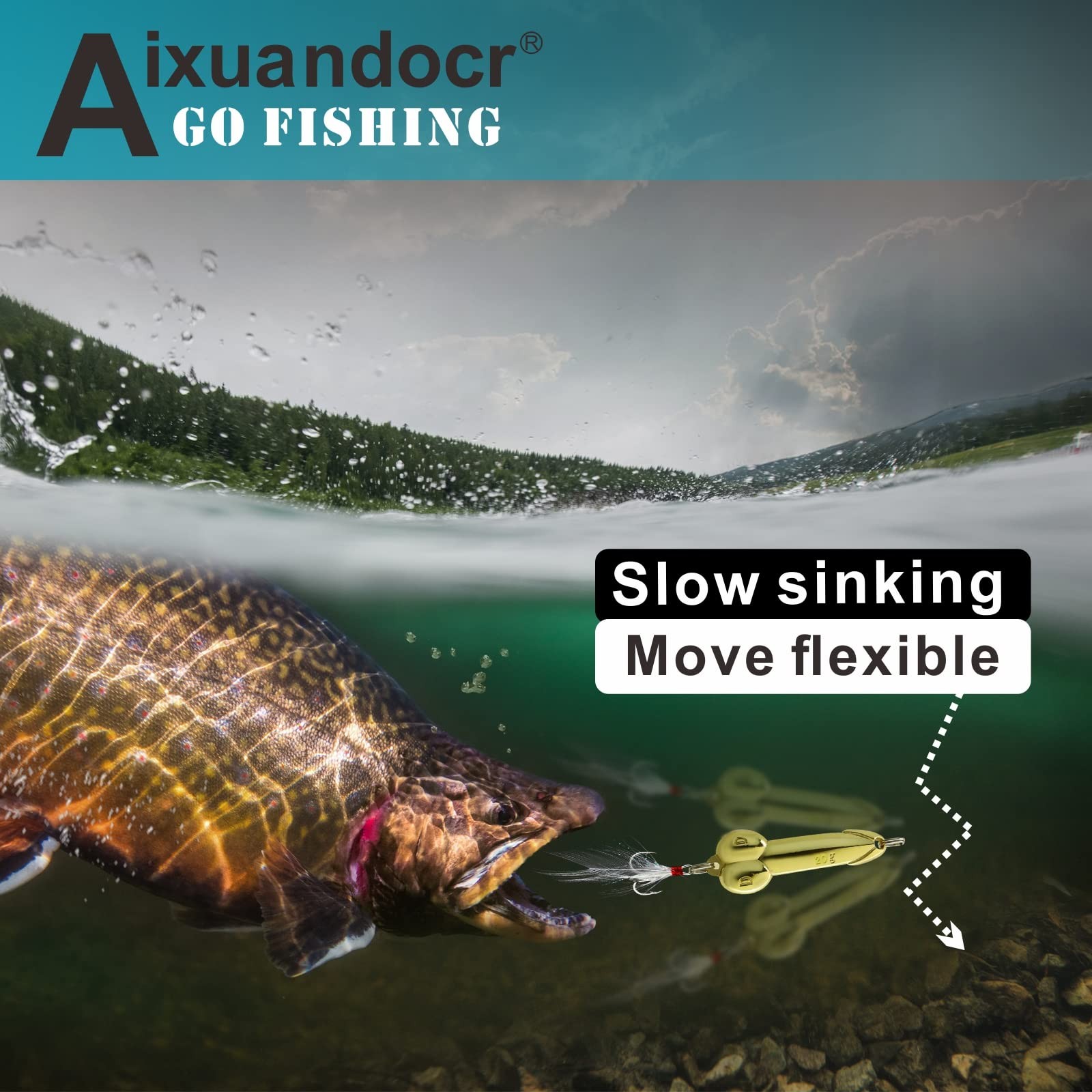 Bass Fishing Lure Fishing Spoons Topwater Lures with Trebles Hooks Trout Lure... - Image 4