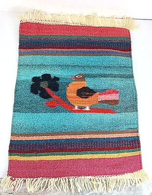 Vintage Peruvian Woven Textil Rug Tapestry Cloth Bird Design Peru 23''x15