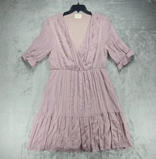 Bella Ella Boutique Boho Midi Dress XL Mauve Crinkle Gauze Flutter Sleeve Tiered